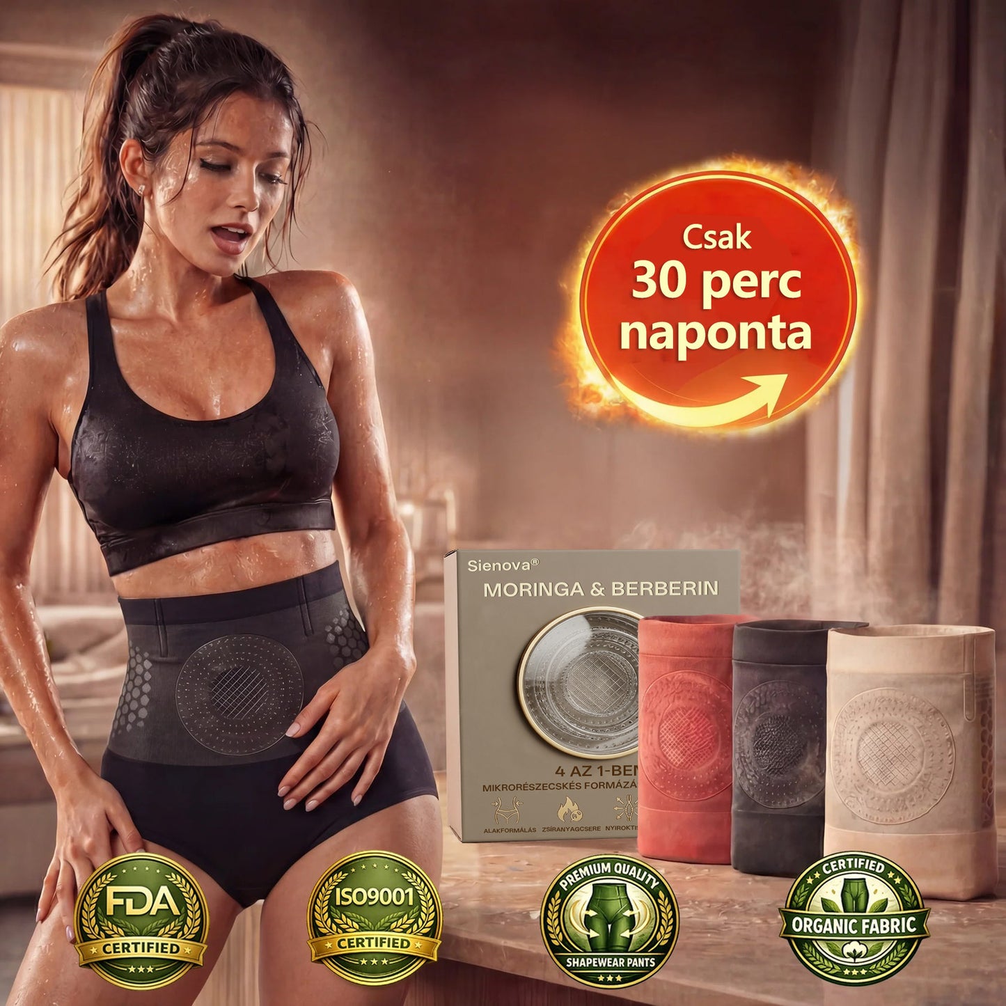 Hivatalos Márkabolt | ✅🛡️ 𝐒𝐈𝐄𝐍𝐎𝐕𝐀® 𝟐𝟎𝟐𝟔 Moringa & Berberine 4-az-1-ben Mikro-részecskés Formázó és Zsírégető Rövidnadrág